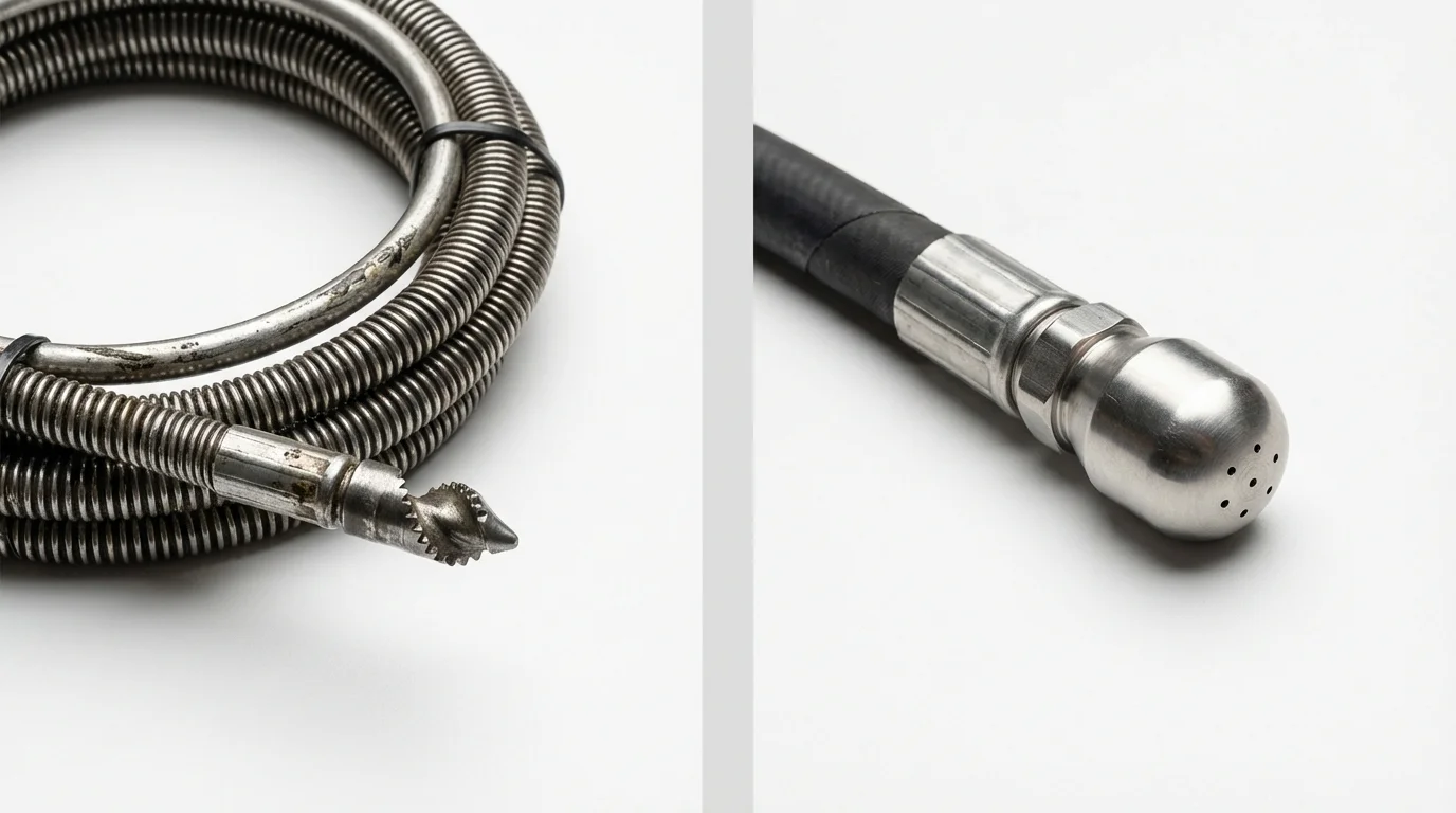 Drain snake cable and hydro jetting nozzle used for drain cleaning in Rocky Ford, CO